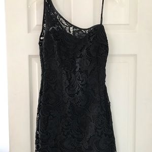 Jr. Black lace, one shoulder shift dress; size 9